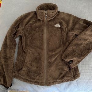 North Face Brown/Olive Faux Fur/Soft Fleece Zip Jacket in XS